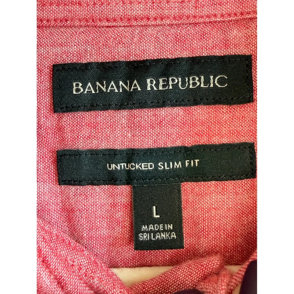 Banana Republic‎ Mens Untucked Slim Fit Button Up Shirt Red Muslin cotton
